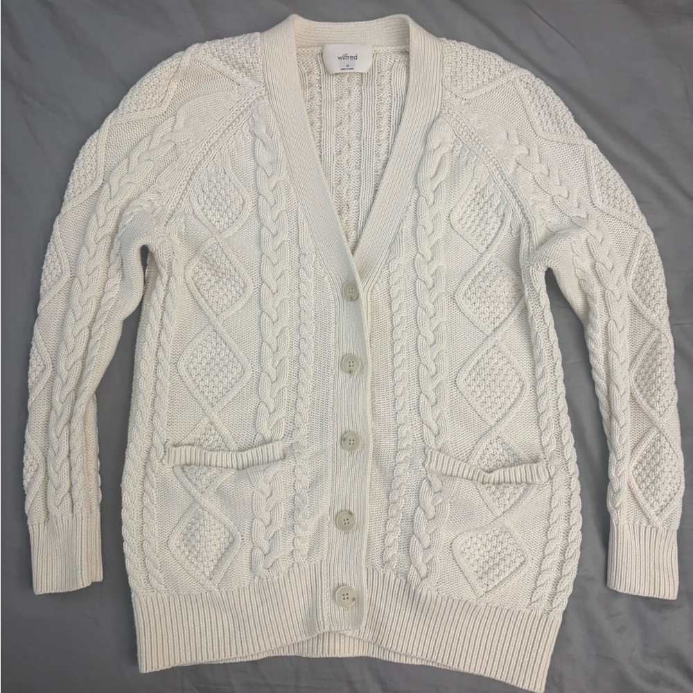 Aritzia Wilfred Cream Cable Knit Cardigan Women’s Size XS